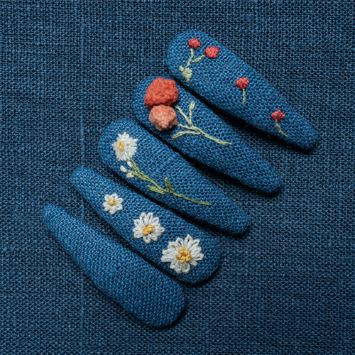 Tiny Flora-navy blue /Embroidery+Pure Clip Set /刺绣+无刺绣套装