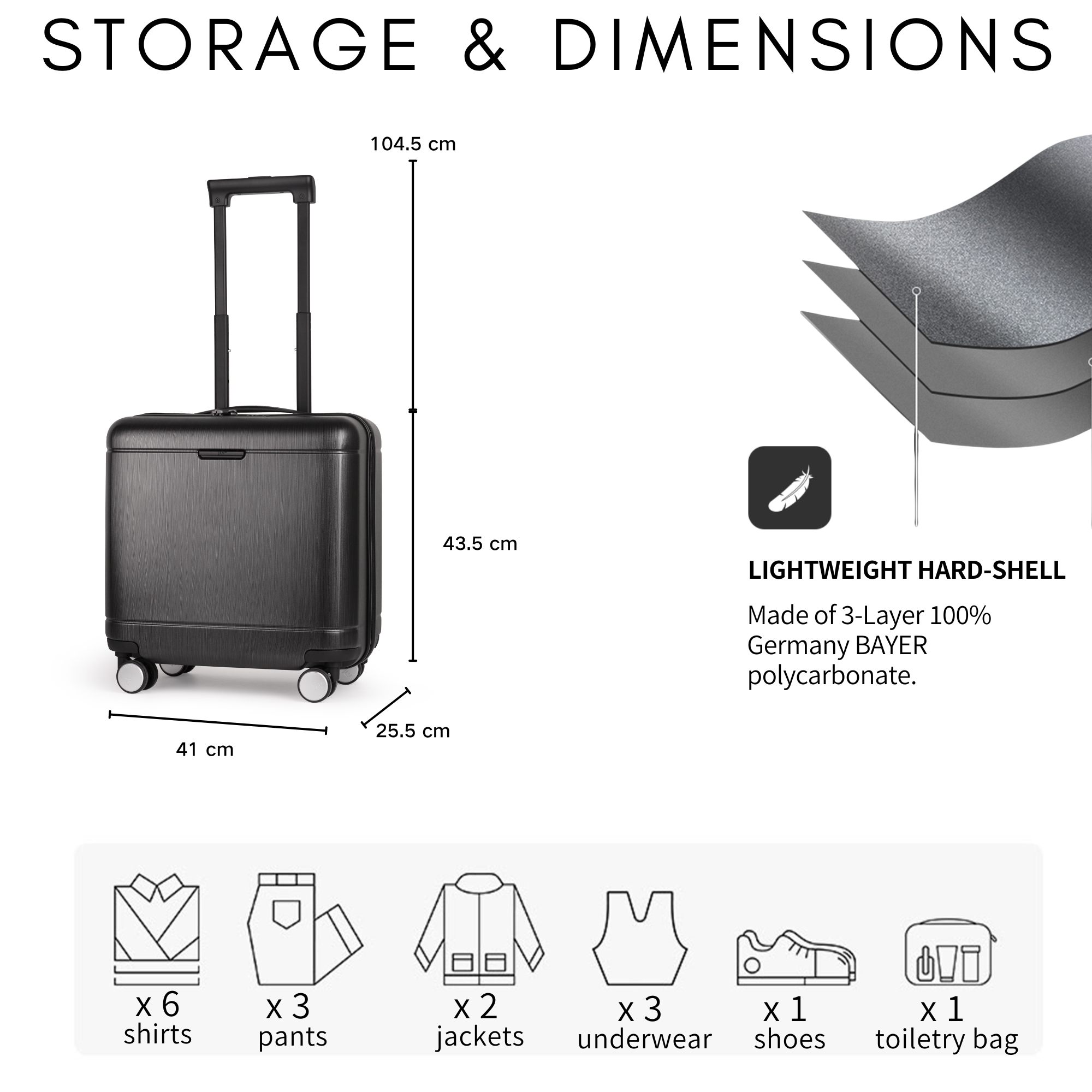 HDA-2182-16 Matte Metallic Suitcase - Cabin Size Suitcase