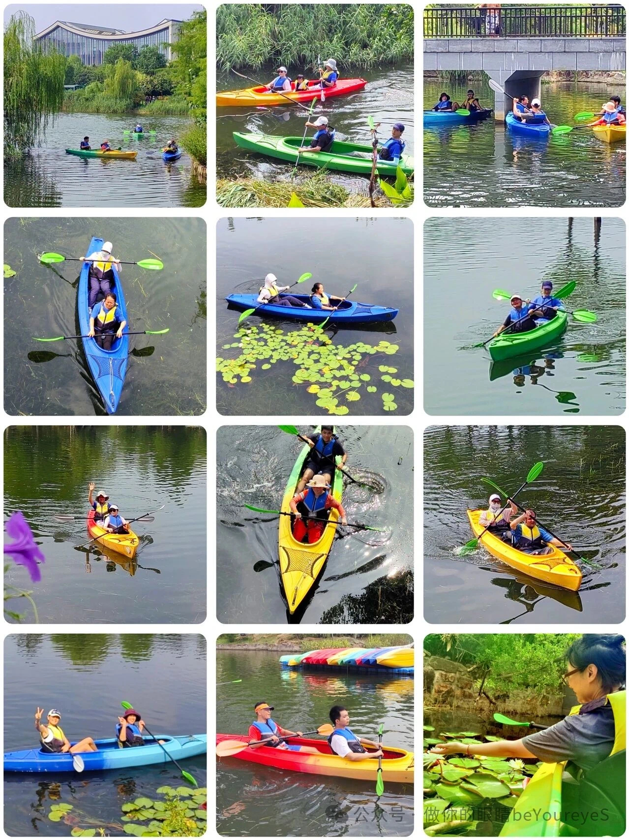 运动后，大家还一起骑骑车、划划船，吃喝闲聊 After exercising, we also went cycling and kayaking together, chatting and enjoying food and drinks.